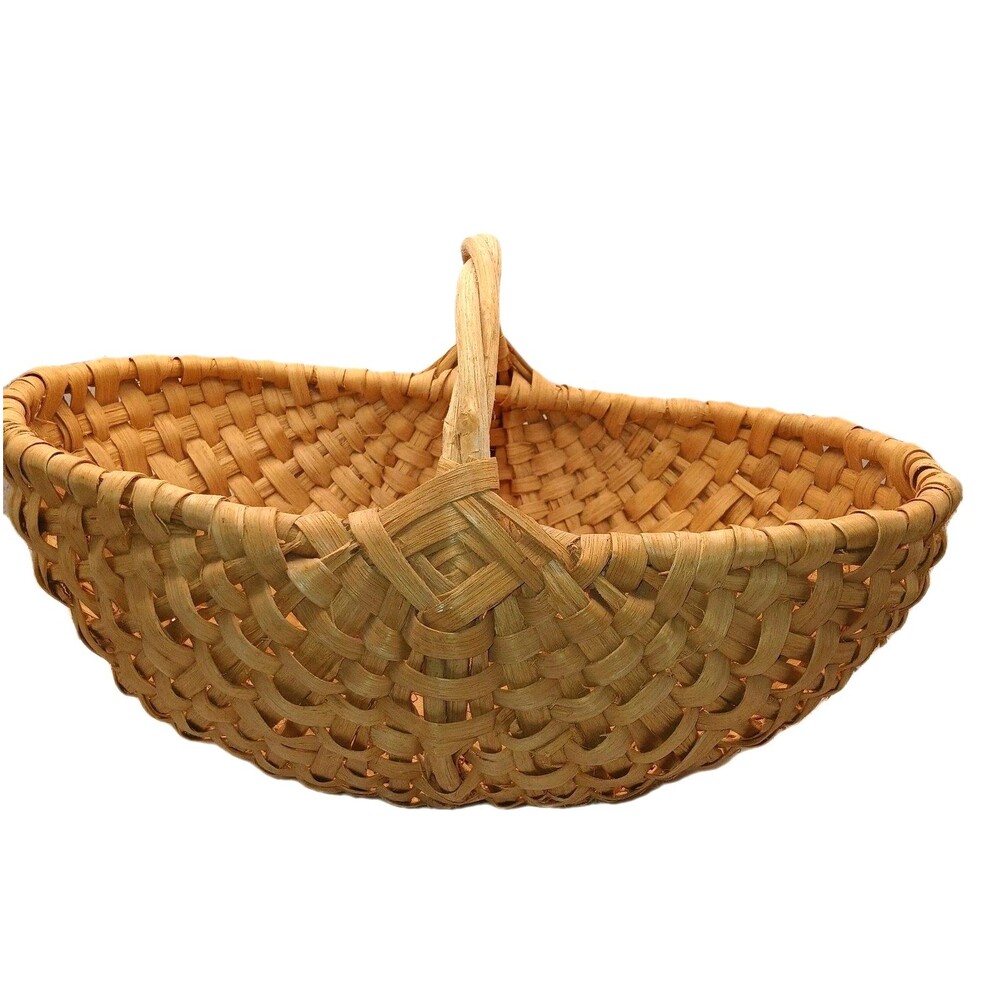 Southern Style Buttocks Basket Woven Twisted Handle Egg Gathering Beige 14x8.5x8